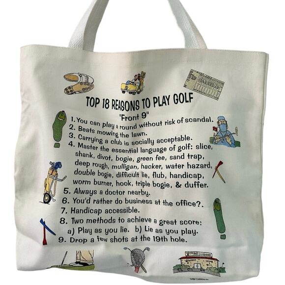 Vivid Collection Golf Tote Bag Canvas Top 18 Reasons to Play Golf Print Gift Dad - Picture 1 of 8
